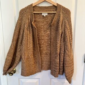 Lucky Brand Tan Knit Cardigan Sweater M Cotton Blend Boho